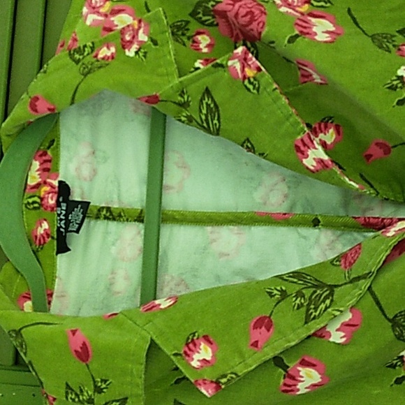 Corduroy Blazer Jacket green Me Jane size XL pink flowers fall Barbie statement - Picture 2 of 9